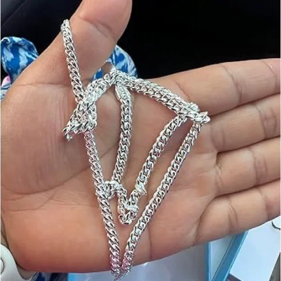 Neiman Marcus 18k White Gold Italian on 925 Silver Miami Cuban Chain